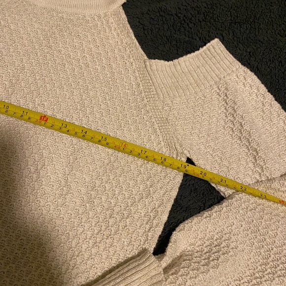 Cream colored gold threaded cold shoulder sweater. Large. - Picture 4 of 10